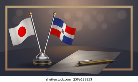 Small national flag of Japan and Dominican Republic flag Relation, Template banner vector Illustration