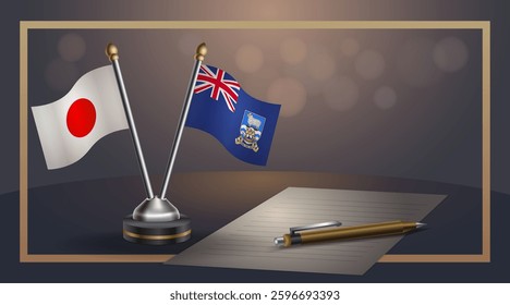 Small national flag of Japan and Falkland Islands flag Relation, Template banner vector Illustration