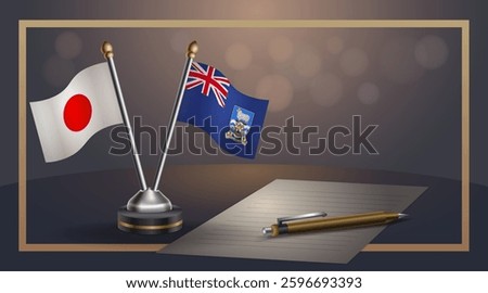 Small national flag of Japan and Falkland Islands flag Relation, Template banner vector Illustration