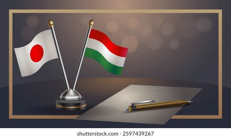 Small national flag of Japan and Hungary flag Relation, Template banner vector Illustration