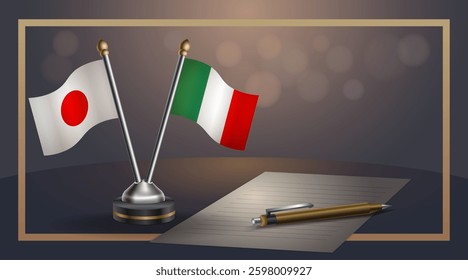 Small national flag of Japan and Italy flag Relation, Template banner vector Illustration
