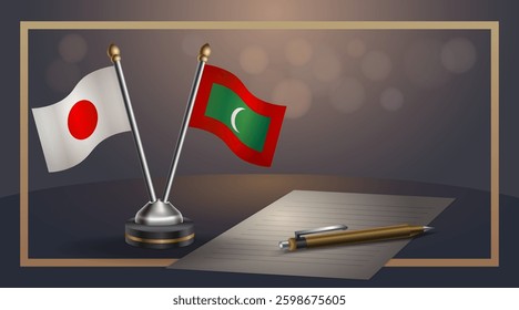 Small national flag of Japan and Maldives flag Relation, Template banner vector Illustration