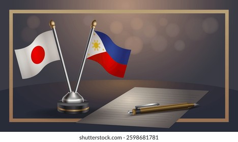 Small national flag of Japan and Philippines flag Relation, Template banner vector Illustration