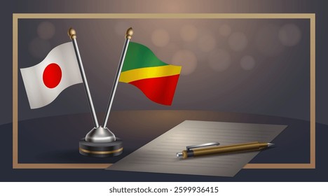 Small national flag of Japan and Republic of North Congo flag Relation, Template banner vector Illustration
