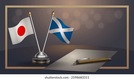 Small national flag of Japan and Scotland flag Relation, Template banner vector Illustration