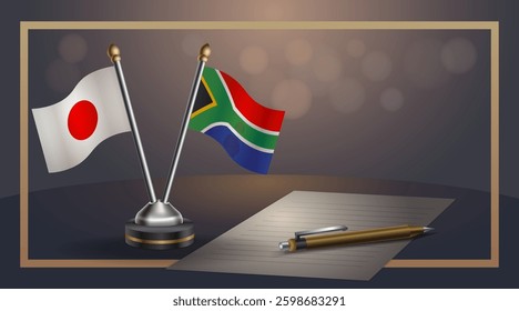 Small national flag of Japan and South Africa flag Relation, Template banner vector Illustration