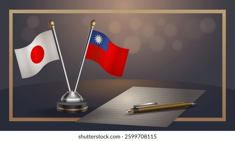 Small national flag of Japan and Taiwan flag Relation, Template banner vector Illustration