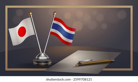 Small national flag of Japan and Thailand flag Relation, Template banner vector Illustration
