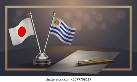 Small national flag of Japan and Uruguay flag Relation, Template banner vector Illustration