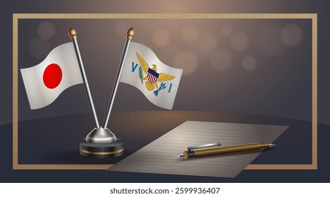 Small national flag of Japan and Us Virgin Islands flag Relation, Template banner vector Illustration