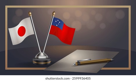 Small national flag of Japan and Western Samoa flag Relation, Template banner vector Illustration