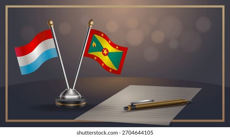 Small national flag of Luxembourg and Grenada flag Relation, Template banner vector Illustration