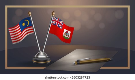Small national flag of Malaysia and Bermuda flag Relation, Template banner vector  Illustration
