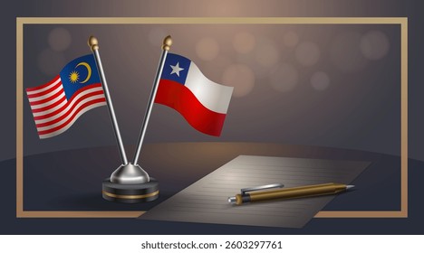 Small national flag of Malaysia and Chile flag Relation, Template banner vector  Illustration
