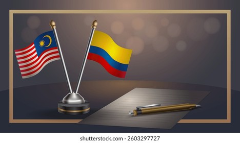 Small national flag of Malaysia and Colombia flag Relation, Template banner vector  Illustration
