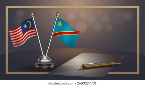Small national flag of Malaysia and Congo flag Relation, Template banner vector  Illustration
