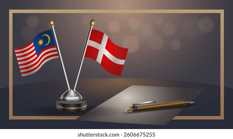 Small national flag of Malaysia and Denmark flag Relation, Template banner vector  Illustration