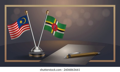 Small national flag of Malaysia and Dominica flag Relation, Template banner vector  Illustration