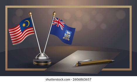Small national flag of Malaysia and Falkland Islands flag Relation, Template banner vector  Illustration