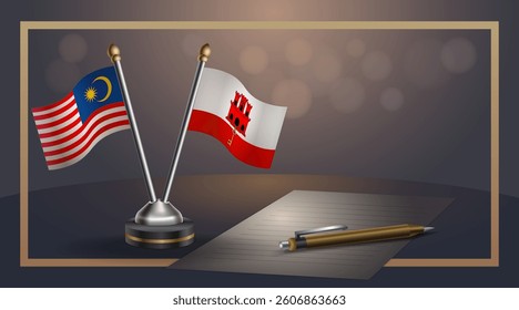 Small national flag of Malaysia and Gibraltar flag Relation, Template banner vector  Illustration