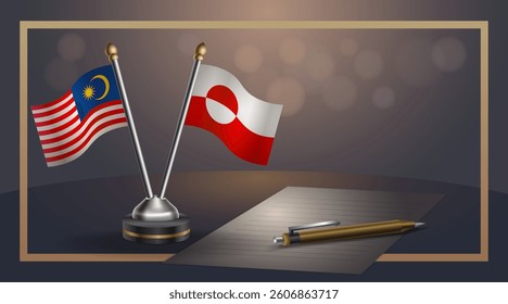 Small national flag of Malaysia and Greenland flag Relation, Template banner vector  Illustration