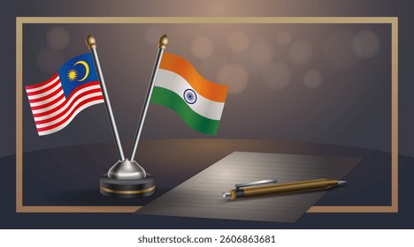 Small national flag of Malaysia and India flag Relation, Template banner vector  Illustration