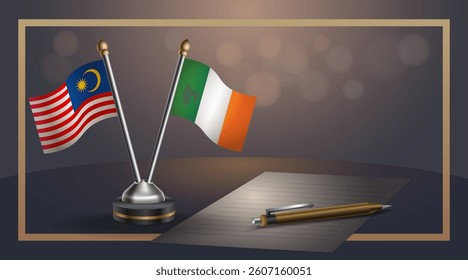 Small national flag of Malaysia and Ireland flag Relation, Template banner vector  Illustration
