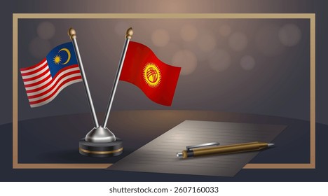 Small national flag of Malaysia and Kyrgyzstan flag Relation, Template banner vector  Illustration