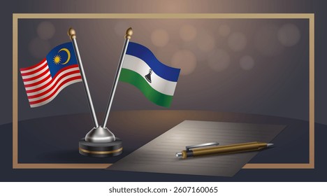 Small national flag of Malaysia and Lesotho flag Relation, Template banner vector  Illustration