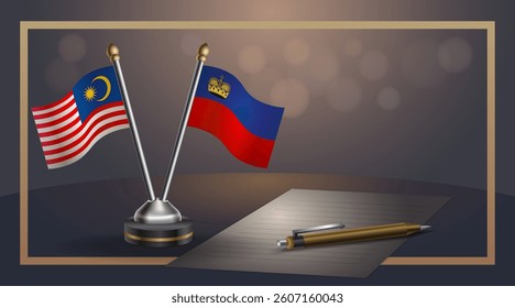 Small national flag of Malaysia and Liechtenstein flag Relation, Template banner vector  Illustration