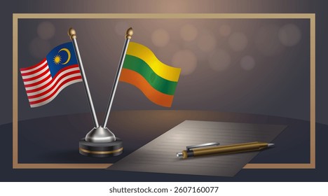 Small national flag of Malaysia and Lithuanian flag Relation, Template banner vector  Illustration