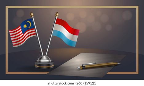 Small national flag of Malaysia and Luxembourg flag Relation, Template banner vector  Illustration