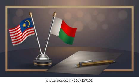 Small national flag of Malaysia and Madagascar flag Relation, Template banner vector  Illustration