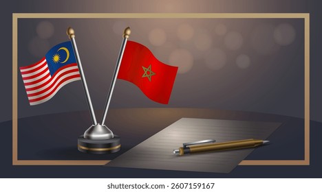 Small national flag of Malaysia and Morocco flag Relation, Template banner vector  Illustration