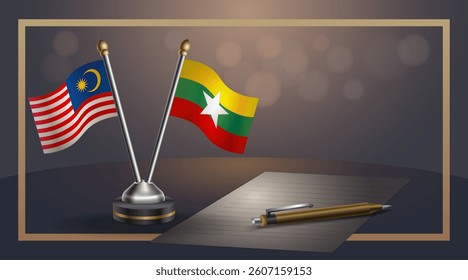 Small national flag of Malaysia and Myanmar flag Relation, Template banner vector  Illustration