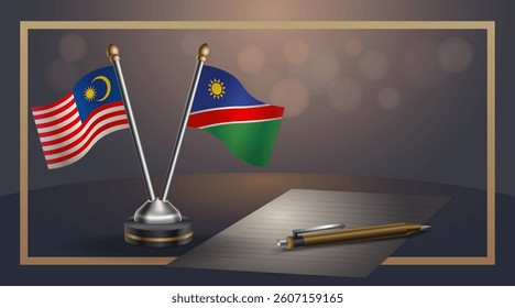 Small national flag of Malaysia and Namibia flag Relation, Template banner vector  Illustration