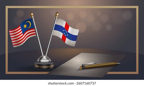 Small national flag of Malaysia and Netherlands Antilles flag Relation, Template banner vector  Illustration