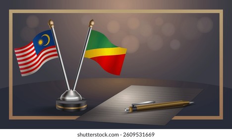 Small national flag of Malaysia and Republic of North Congo flag Relation, Template banner vector  Illustration