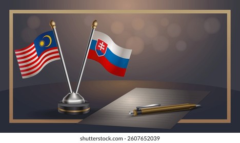 Small national flag of Malaysia and Slovakia flag Relation, Template banner vector  Illustration