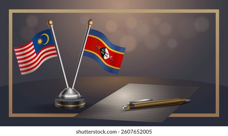 Small national flag of Malaysia and Swaziland flag Relation, Template banner vector  Illustration