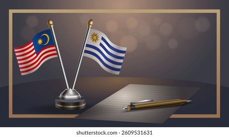 Small national flag of Malaysia and Uruguay flag Relation, Template banner vector  Illustration