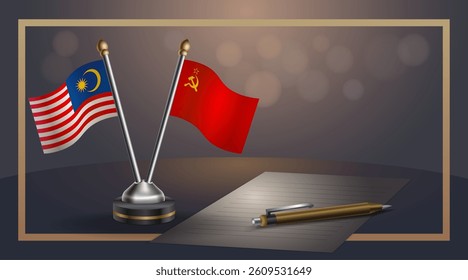 Small national flag of Malaysia and USSR flag Relation, Template banner vector  Illustration