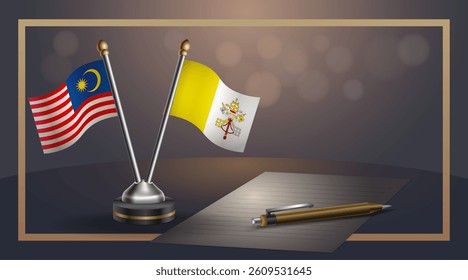 Small national flag of Malaysia and Vatican City flag Relation, Template banner vector  Illustration