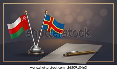 Small national flag of Oman and Aland Islands flag Relation, Template banner vector Illustration