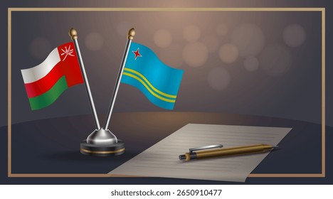 Small national flag of Oman and Aruba flag Relation, Template banner vector Illustration