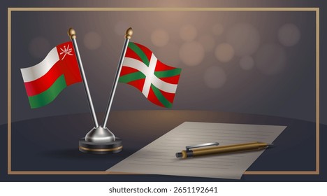 Small national flag of Oman and Basque lands flag Relation, Template banner vector Illustration