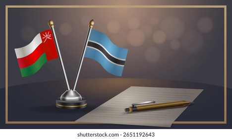 Small national flag of Oman and Botswana flag Relation, Template banner vector Illustration