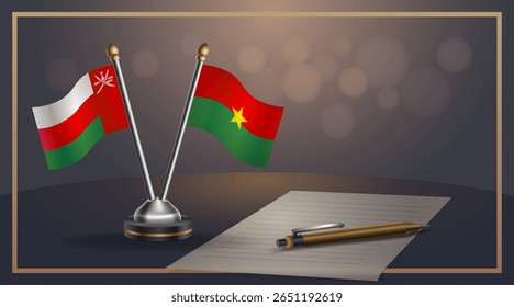 Small national flag of Oman and Burkina flag Relation, Template banner vector Illustration