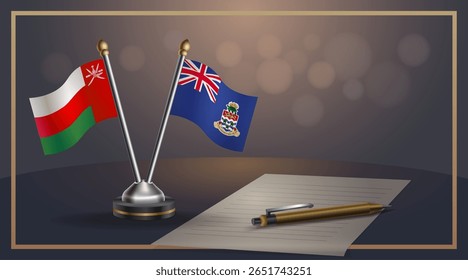 Small national flag of Oman and Cayman Islands flag Relation, Template banner vector Illustration