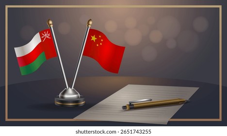 Small national flag of Oman and China flag Relation, Template banner vector Illustration